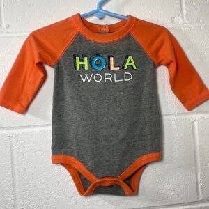 Cat & Jack Orange and Gray 'Hola World' Bodysuit